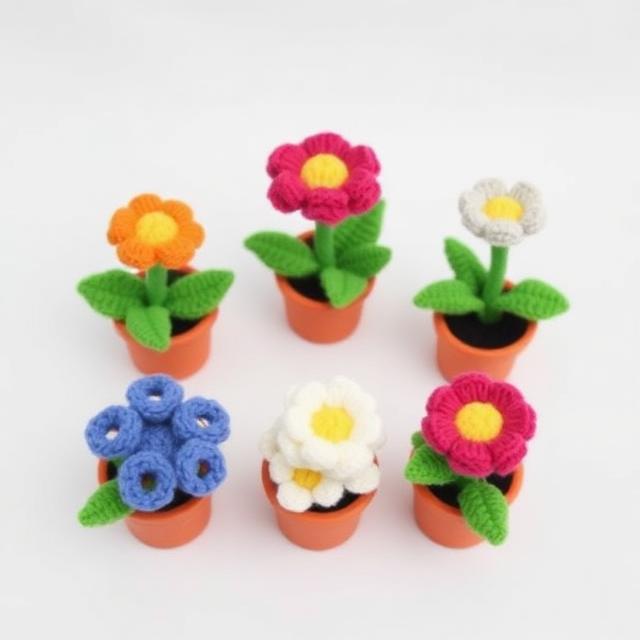 5 Potted Flowers Set – Crochet Pattern Collection